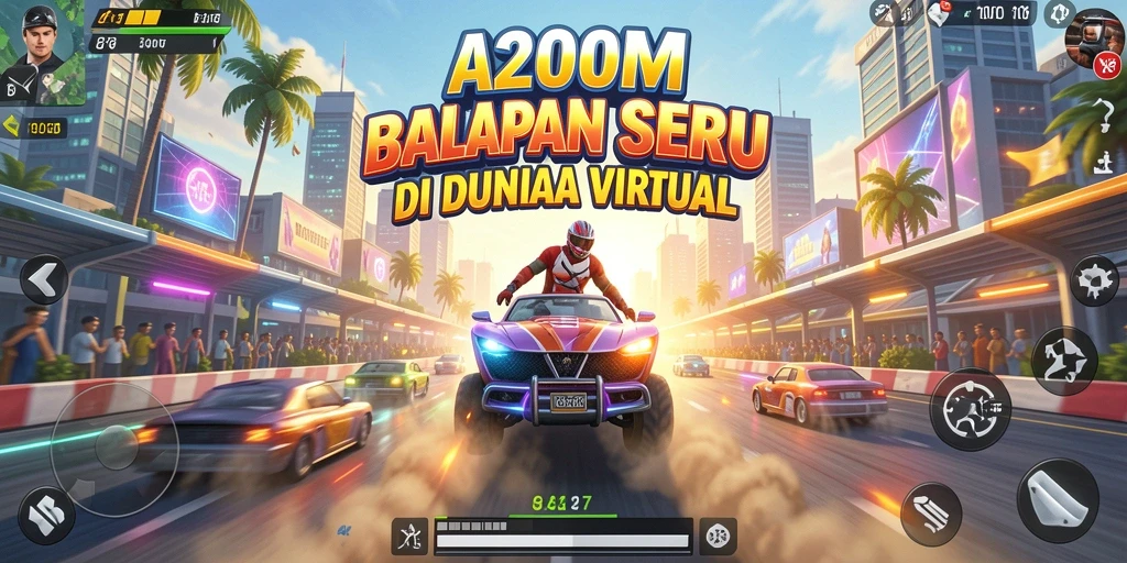 Tampilan gameplay seru dari balapan A200M yang menegangkan.
