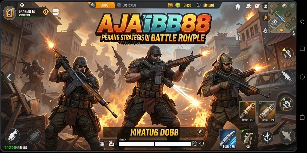 Tangkapan layar utama AJAIB88 menampilkan suasana pertempuran Battle Royale yang intens.