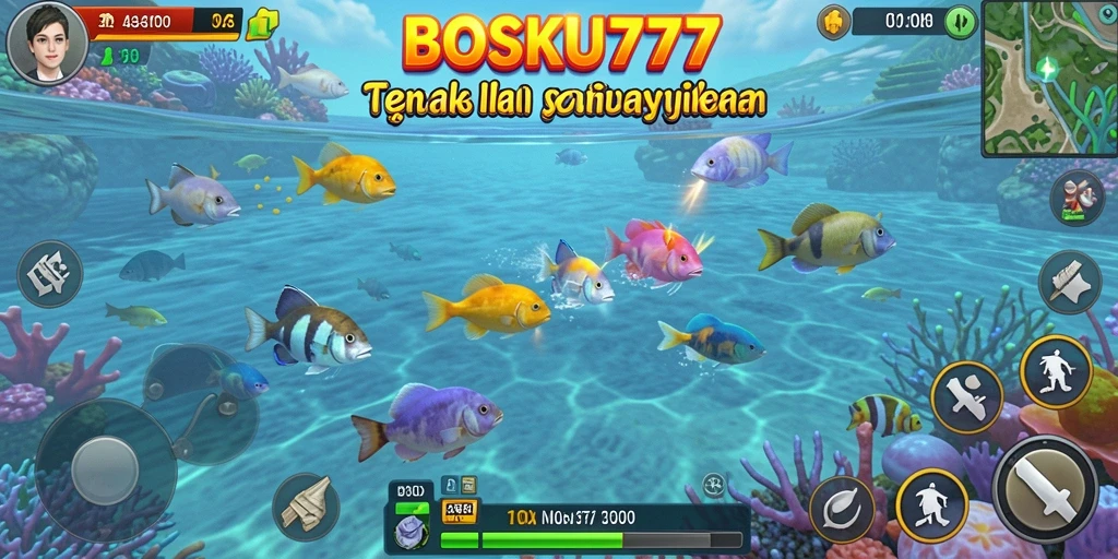 Tampilan gameplay BOSKU777 yang penuh aksi menembak ikan.