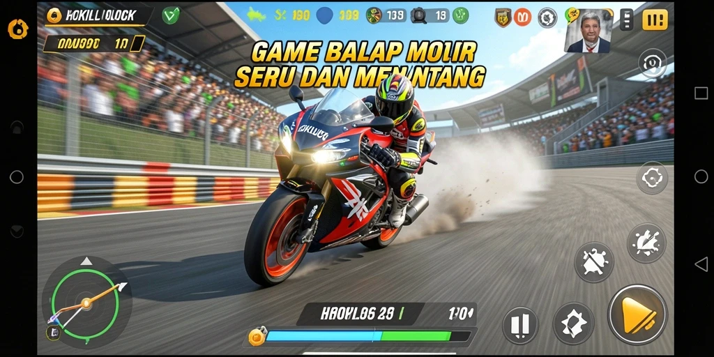Gameplay seru HOKILUCK dengan berbagai lintasan balap motor.