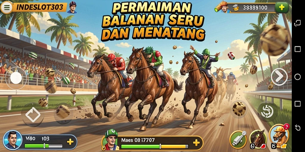 Screenshot gameplay INDESLOT303 menampilkan balapan yang mendebarkan di lintasan yang menantang.