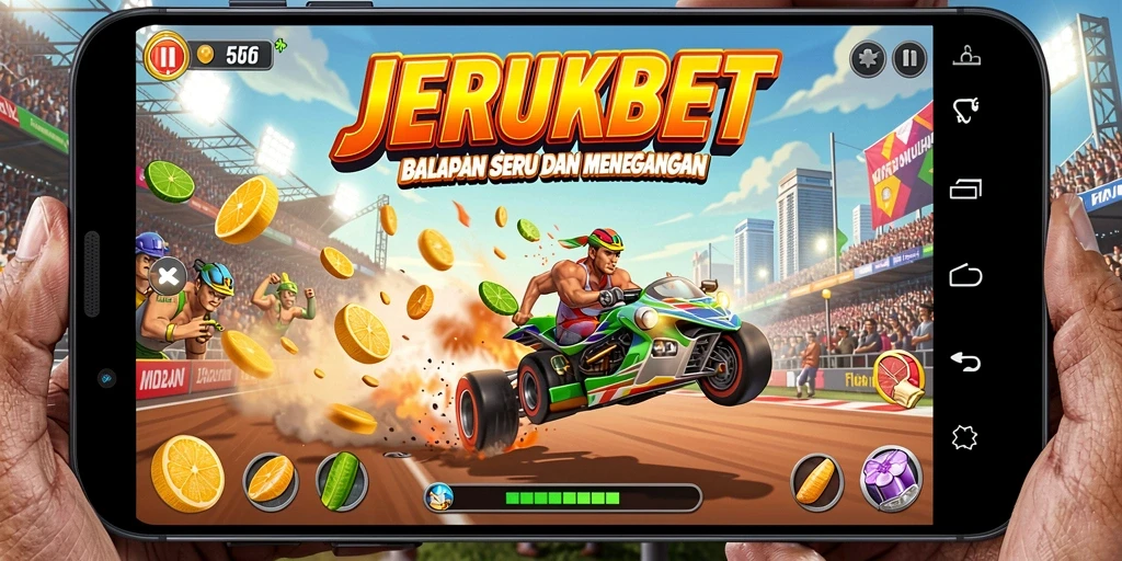 Screenshot gameplay JERUKBET yang menampilkan balapan mendebarkan.