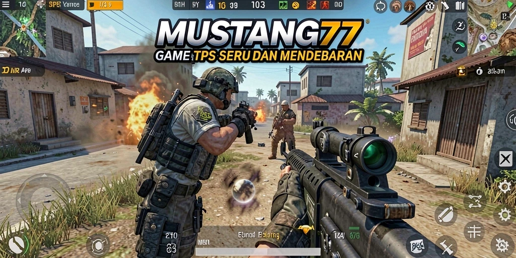 Screenshot gameplay dari MUSTANG77 menunjukkan aksi tembak-menembak yang seru.