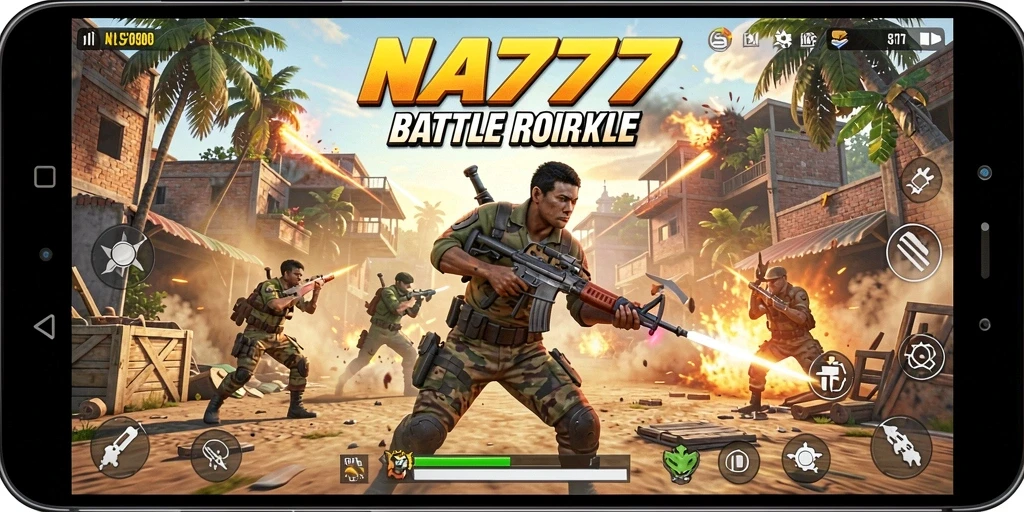 Tampilan seru dari gameplay NA777 di arena Battle Royale.