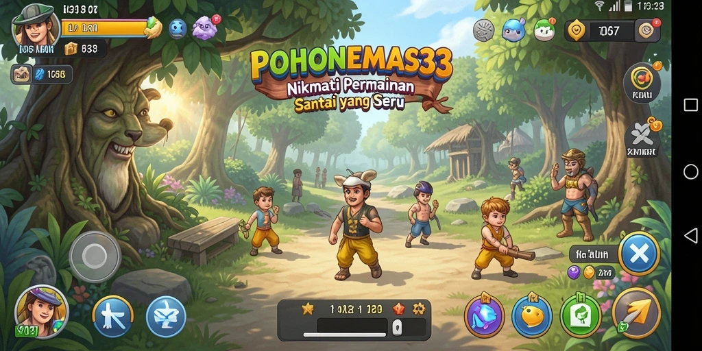 Screenshot gameplay POHONEMAS33 yang penuh warna dan menarik.