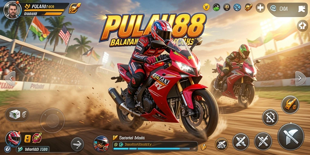 Screenshot PULAU88 menampilkan balapan motor yang intens.