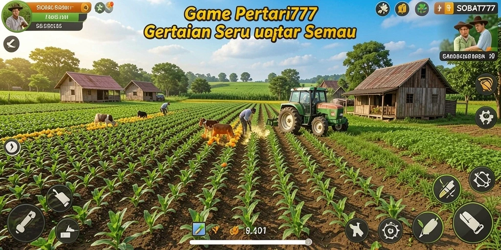 Tampilan gameplay SOBAT777 dengan berbagai tanaman dan hewan yang menarik.